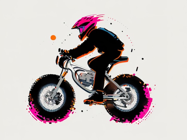 A drawing of a person riding a bike with a pink helmet on.