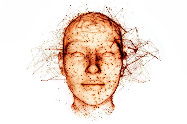 A drawing of a persons head covered in a multitude of intricate dots creating a cosmic and mysterious appearance