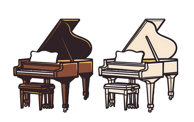 Photo a drawing of a piano and piano with a piano in the background