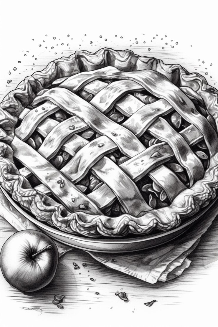 Photo a drawing of a pie with a lattice on top of it generative ai