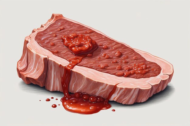 A drawing of a piece of meat with sauce on it generative ai