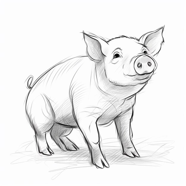 a drawing of a pig standing in the grass generative ai