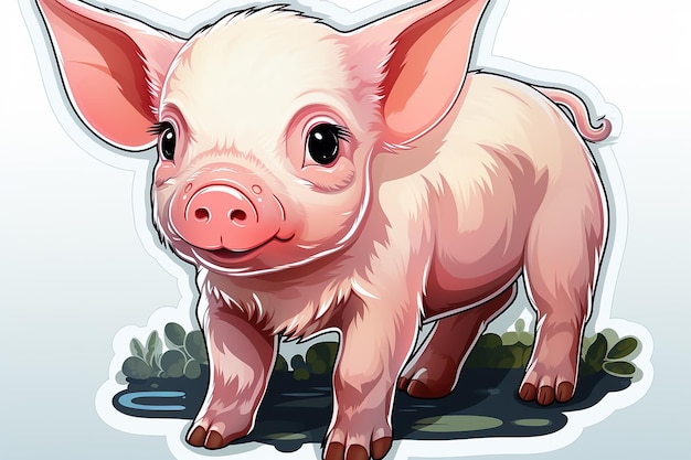 白い背景の豚の絵