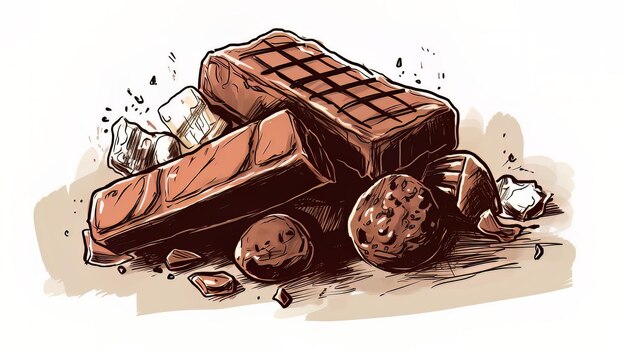 Foto un disegno di una pila di cioccolatini e altri cioccolatini.