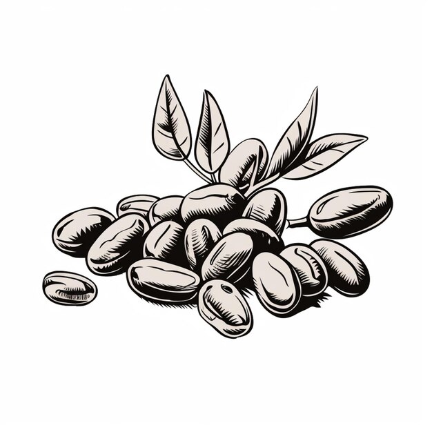 a drawing of a pile of olives with leaves on top generative ai