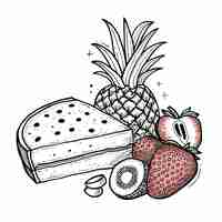 Photo a drawing of a pineapple and strawberry with a strawberry on the side