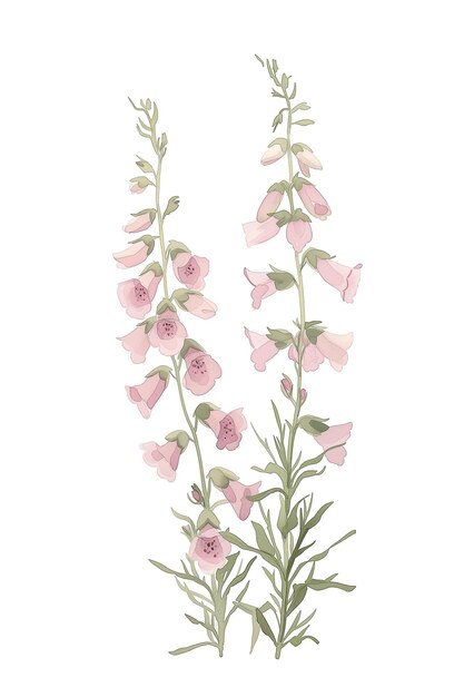 Drawing of a pink flower with green leaves