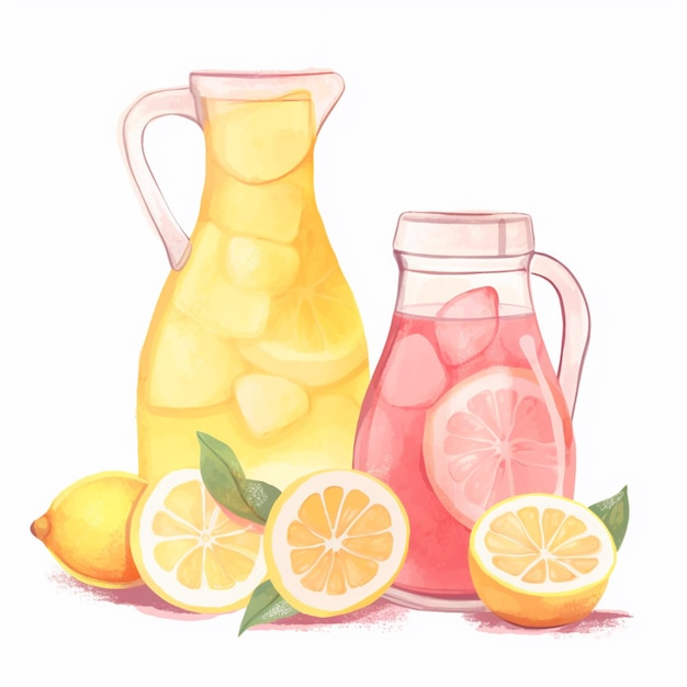 A drawing of a pitcher of lemonade and a pitcher of lemonade.