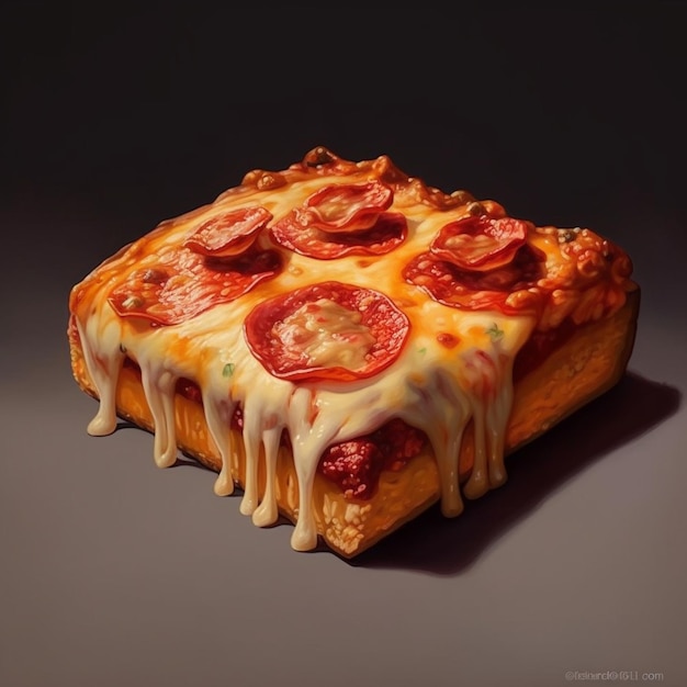 チーズとペパロニが乗ったピザの絵。
