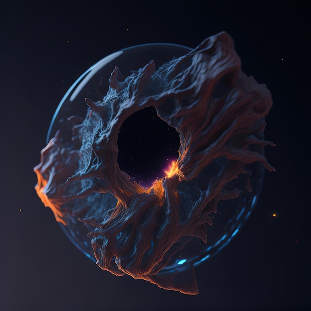 A drawing of a planet with a hole in it