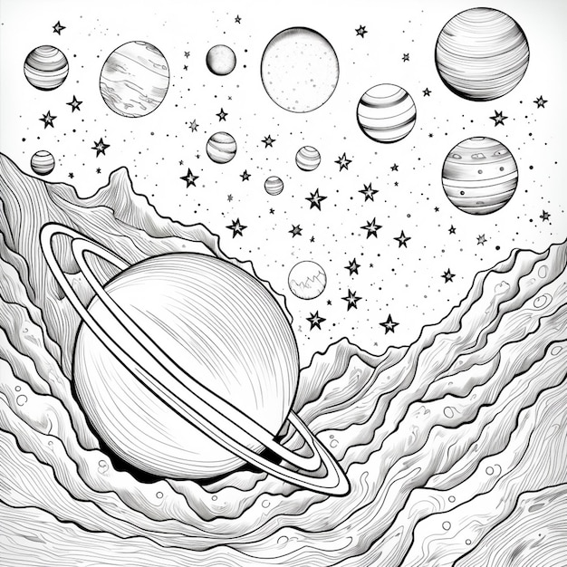 рисунок планеты с кольцом и звездами на заднем плане генеративный ИИ