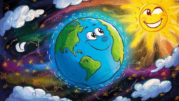 a drawing of a planet with the words quot the earth quot on it