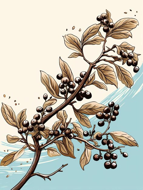 a drawing of a plant with berries on it