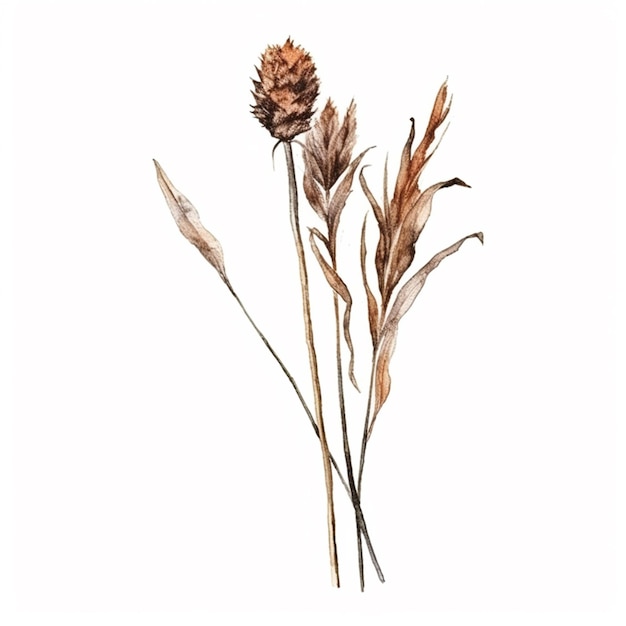 A drawing of a plant with a brown flower on it.