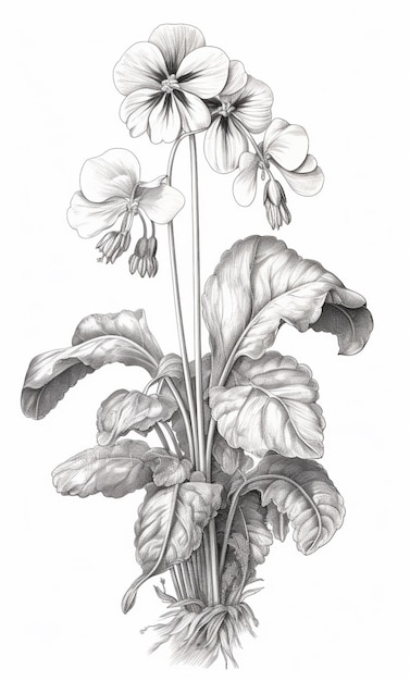 Photo a drawing of a plant with flowers in it generative ai