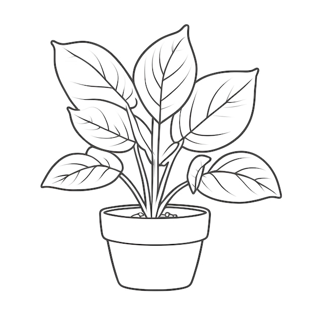 黒と白の緑の葉のある植物の絵