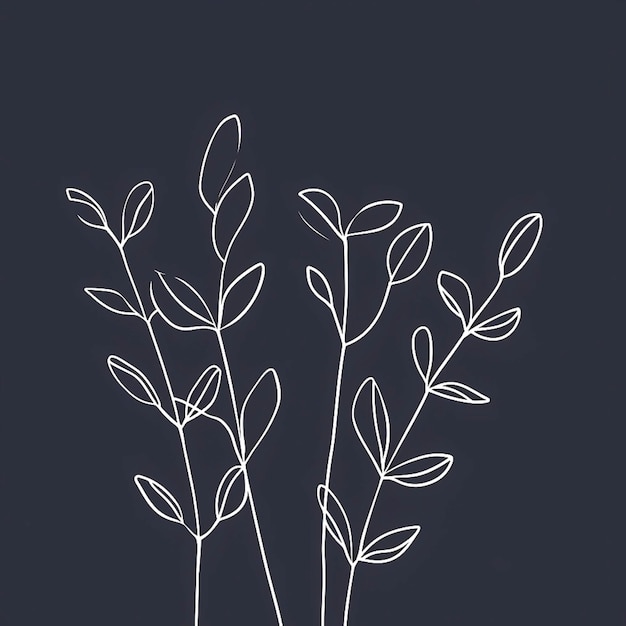 A drawing of a plant with leaves on a dark background