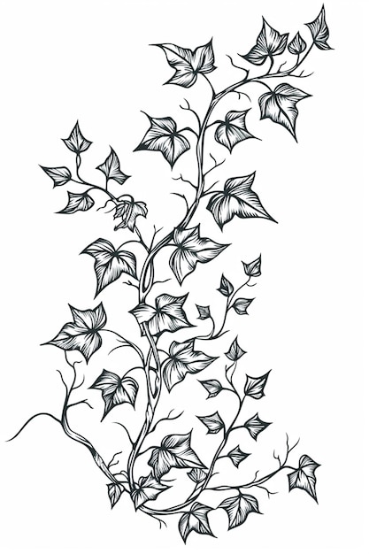 a drawing of a plant with leaves and flowers on it generative ai
