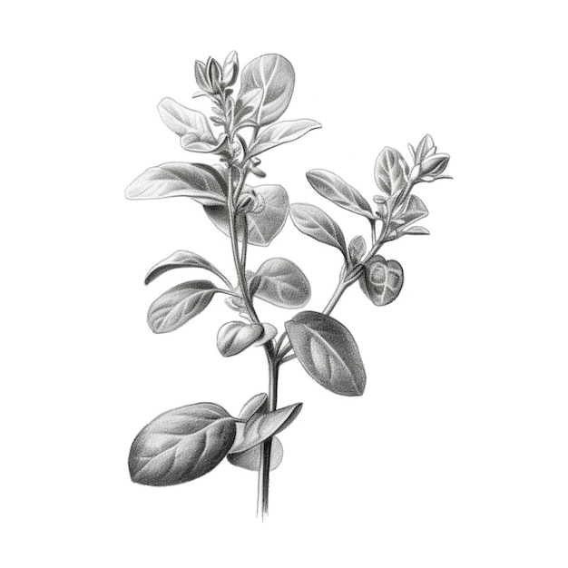 Foto un disegno di una pianta con foglie e fiori su uno sfondo bianco
