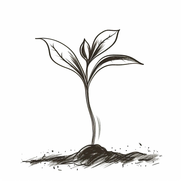 A drawing of a plant with leaves growing out of the ground generative ai