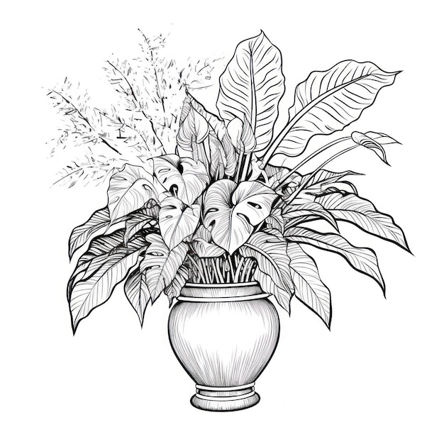 a drawing of a plant with a picture of flowers in it