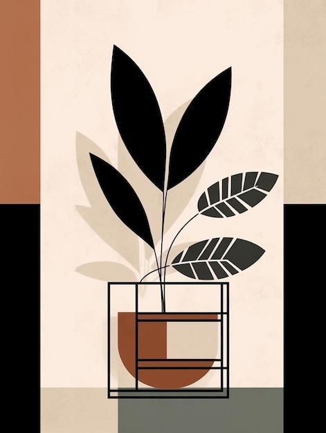 a drawing of a plant with a pot with the letter p on it