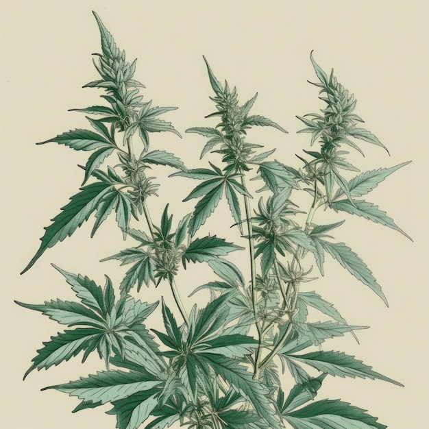 A drawing of a plant with the word hemp on it