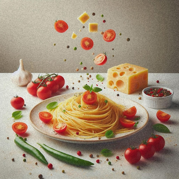 Foto disegno di un piatto di spaghetti e una ciotola di pasta