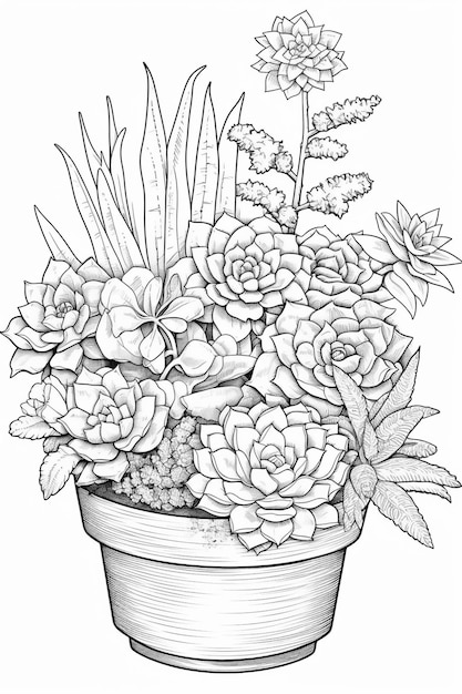 A drawing of a pot of succulents.