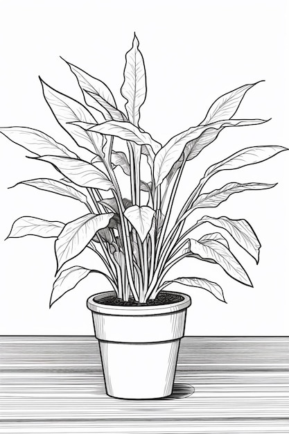 Photo a drawing of a potted plant on a table generative ai
