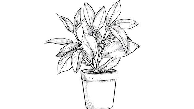 Photo a drawing of a potted plant with a black outline