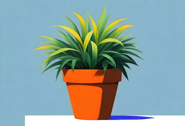 Photo a drawing of a potted plant with a blue background