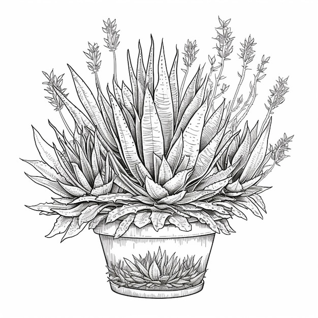 Photo a drawing of a potted plant with a variety of plants generative ai