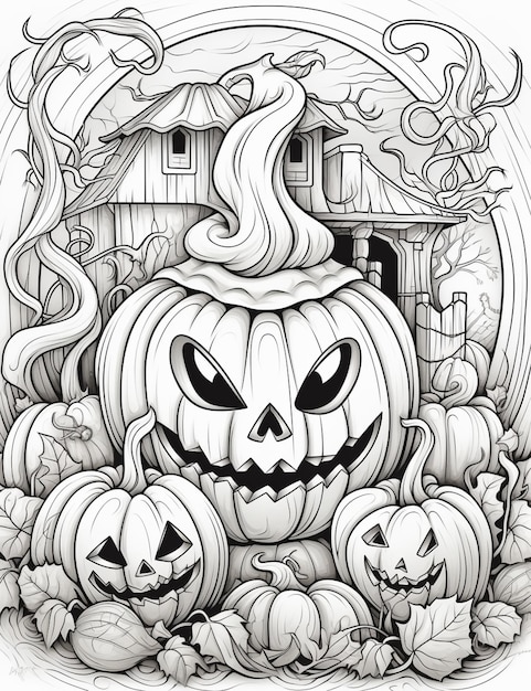 A drawing of a pumpkin and two jack o lantern pumpkins generative ai