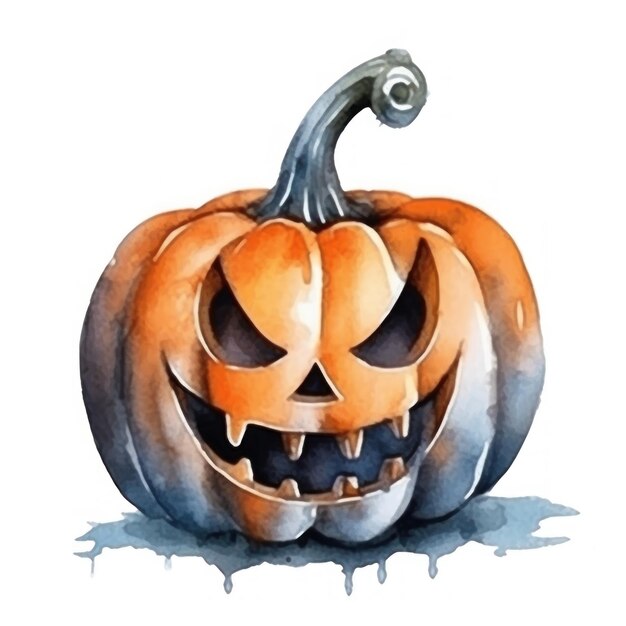 A drawing of a pumpkin with a carved face and a carved face