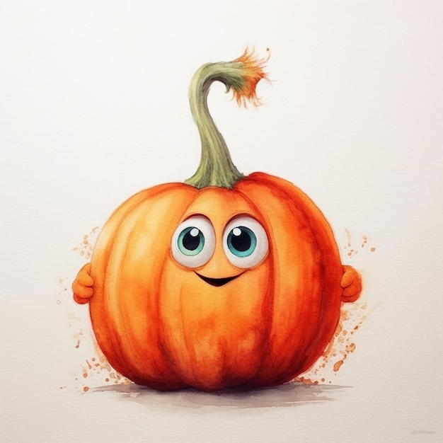 A drawing of a pumpkin with a smiling face and a smiley face.