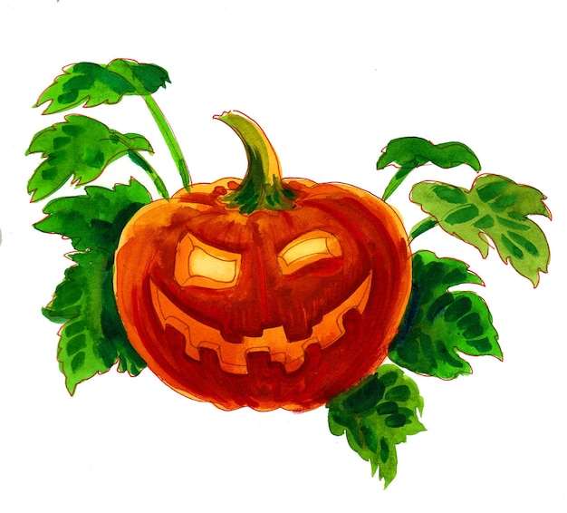 A drawing of a pumpkin with the word halloween on it