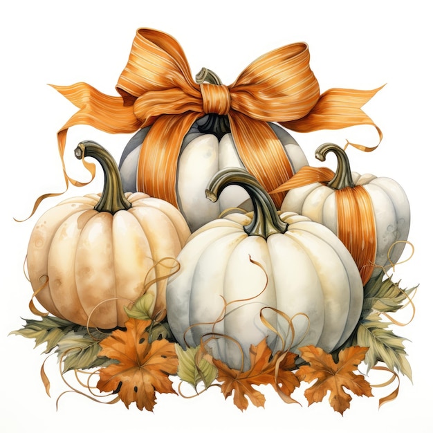 a drawing of pumpkins with a ribbon tied around the top of them.