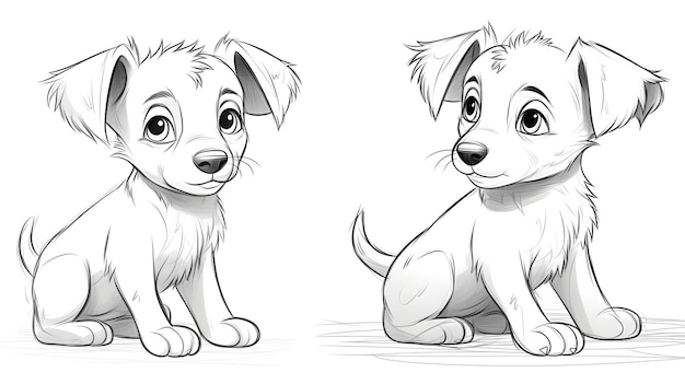 Drawing of a puppy with a pencil on the left side