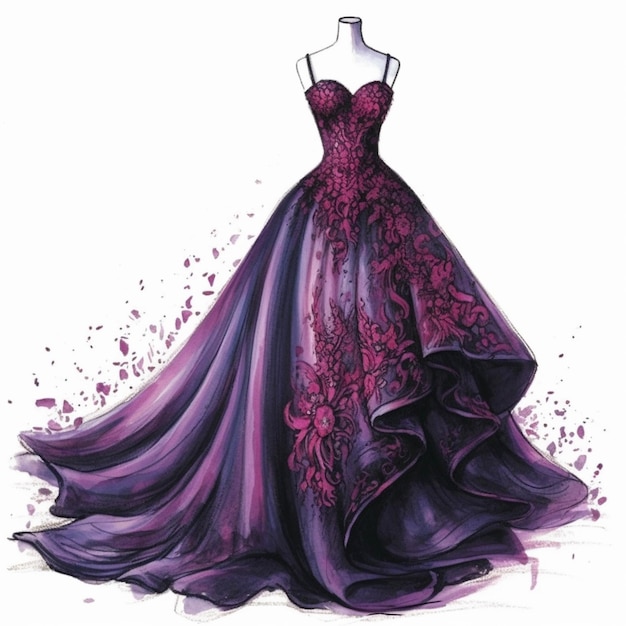 A drawing of a purple dress with a purple and black design generative ai