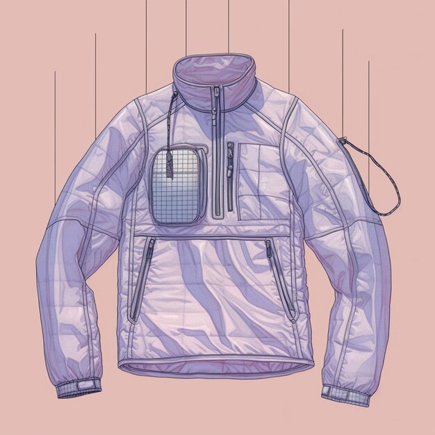 a drawing of a purple jacket with a pocket on the front generative ai