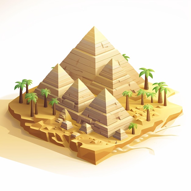 Photo a drawing of a pyramid with palm trees on it.