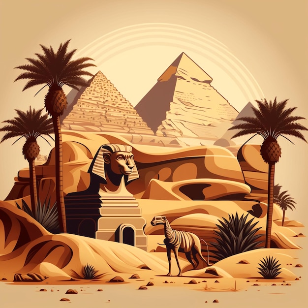 A drawing of a pyramid and a zebra in front of it