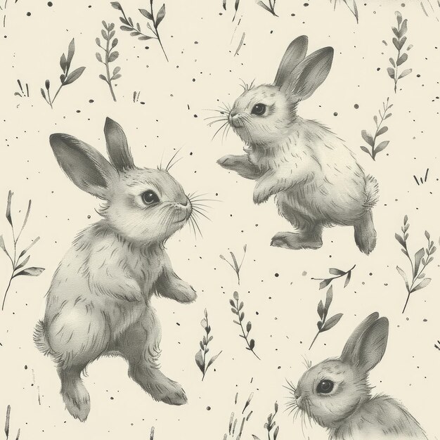 Photo a drawing of a rabbit and rabbit on a beige background