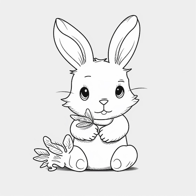 A drawing of a rabbit sitting on the ground with a flower in its mouth generative ai