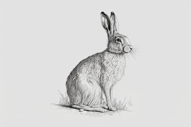 Drawing of rabbit sitting on the ground with white background generative ai