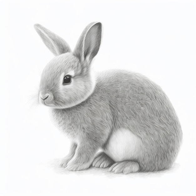 A drawing of a rabbit that is grey and has a white face.