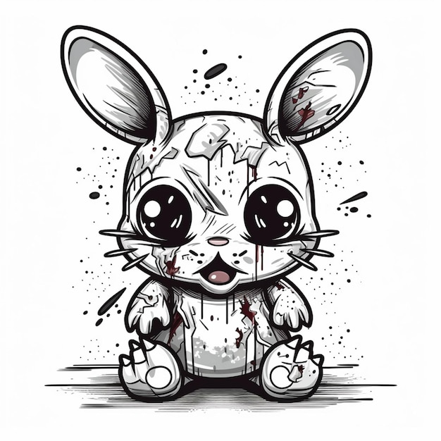 A drawing of a rabbit with blood on its face generative ai