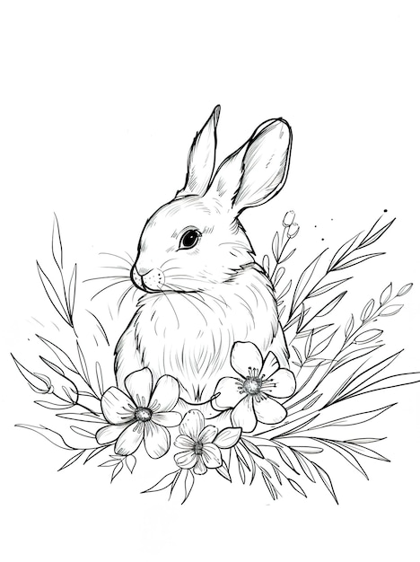 a drawing of a rabbit with a flower in it