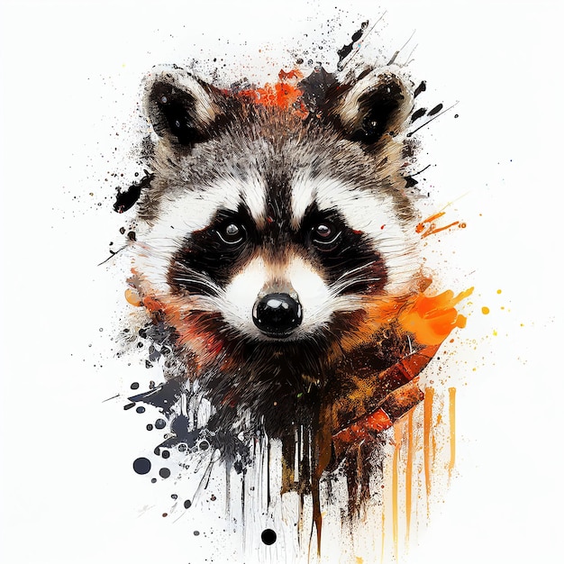 Drawing Raccoon Portrait Watercolor Paint Generative AI